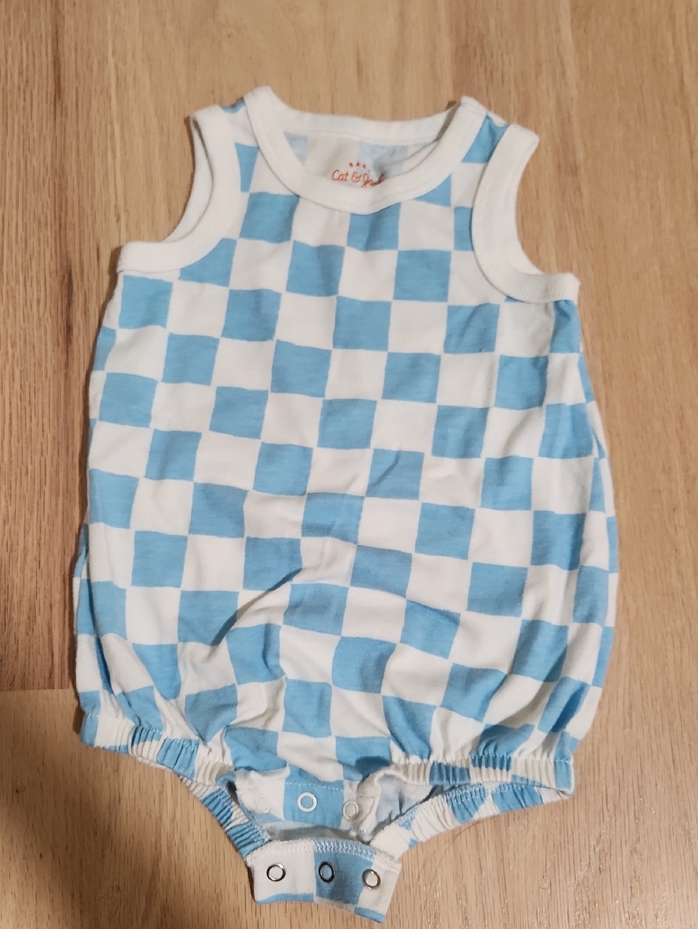 Cat & Jack Blue and White Checkered Sleeveless Baby Romper 0-3m